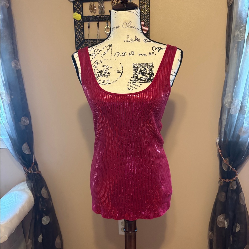 Express Red Sequin Tank Top
